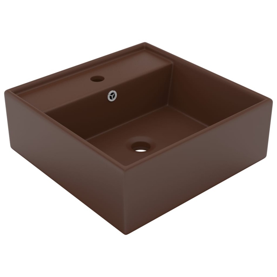 Lavabo cuadrado rebosadero cerámica marrón oscuro mate 41x41