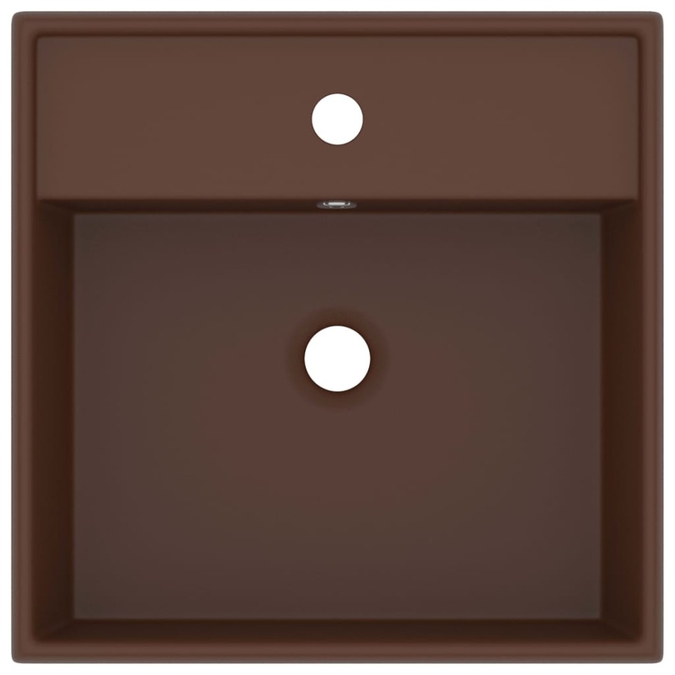 Lavabo cuadrado rebosadero cerámica marrón oscuro mate 41x41