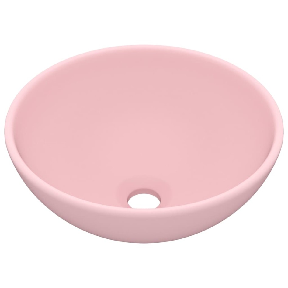 Lavabo de lujo redondo cerámica rosa mate 32,5x14