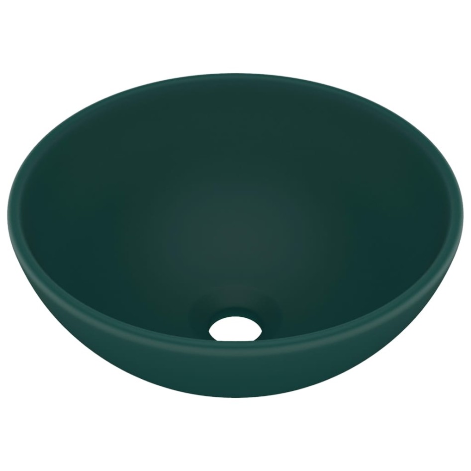 Lavabo de lujo redondo cerámica verde oscuro mate 32,5x14