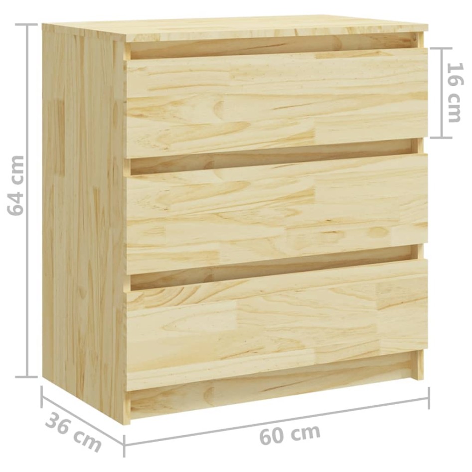 Mesita de noche madera maciza de pino 60x36x64