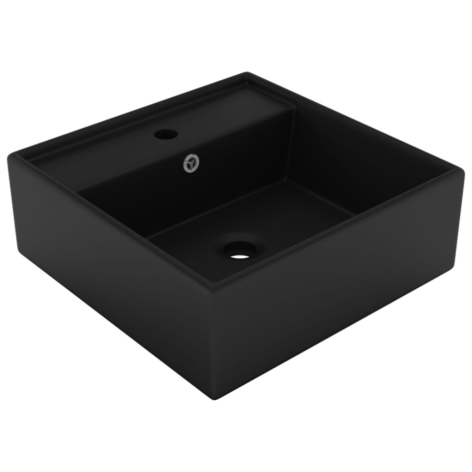 Lavabo lujoso cuadrado rebosadero cerámica negro mate 41x41