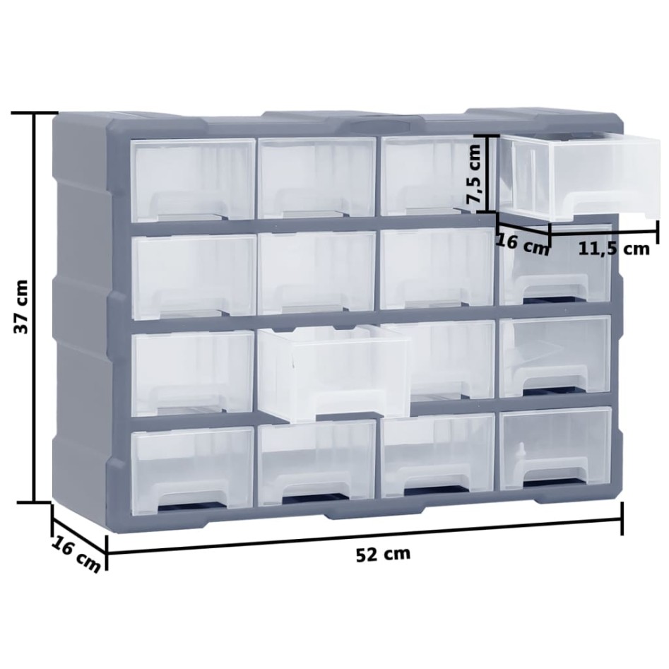 Organizador multicajones con 16 cajones medianos 52x16x37