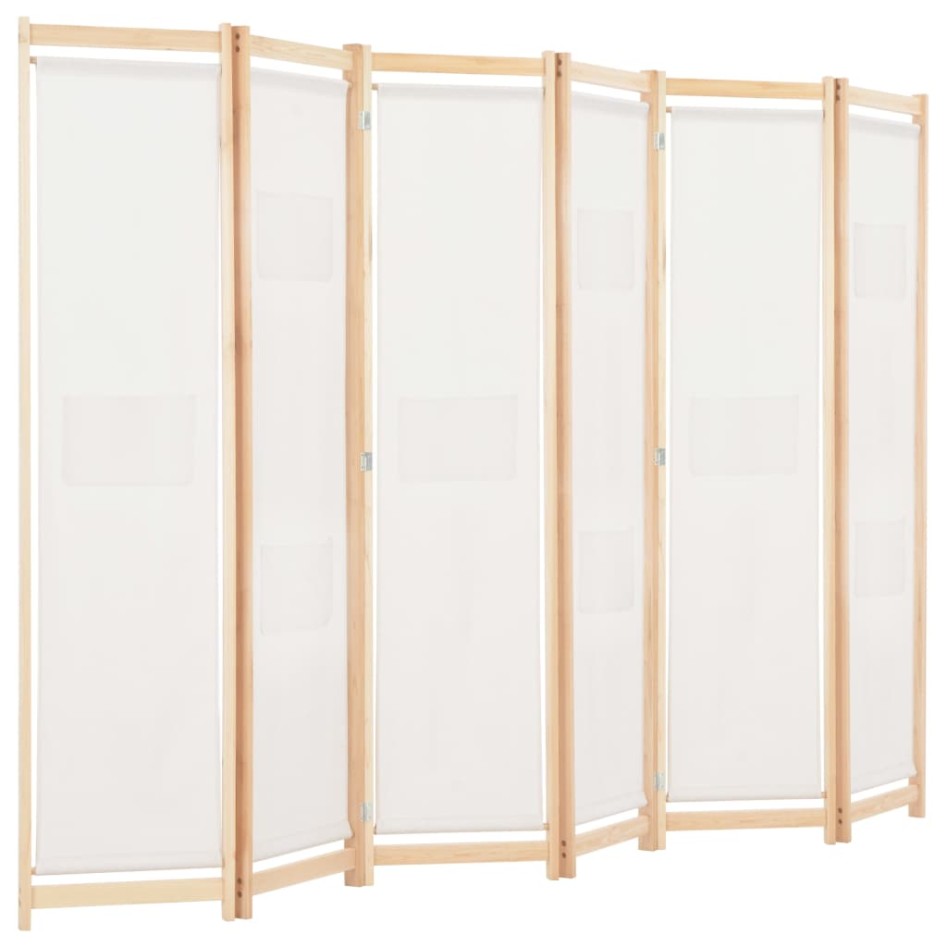 Biombo divisor de 6 paneles de tela color crema 240x170x4