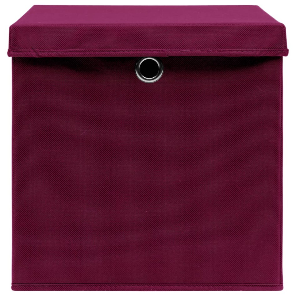 Caja de almacenaje con tapa 10 uds tela rojo oscuro 32x32x32