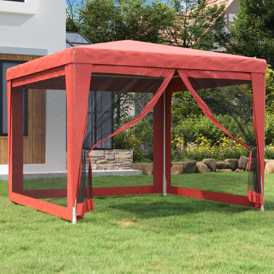 Carpa para fiestas con 4 paredes de malla HDPE rojo 3x3