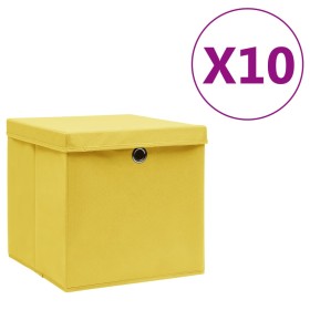 Cajas de almacenaje con tapas 10 uds amarillo 28x28x28