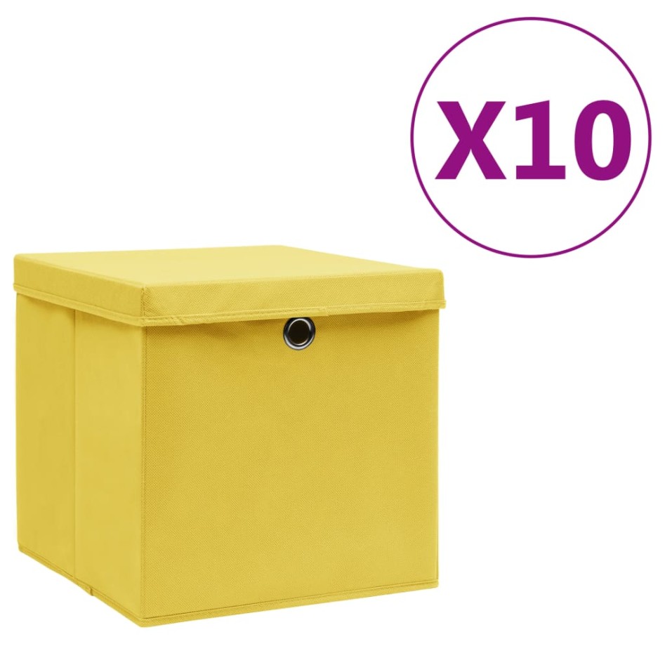 Cajas de almacenaje con tapas 10 uds amarillo 28x28x28