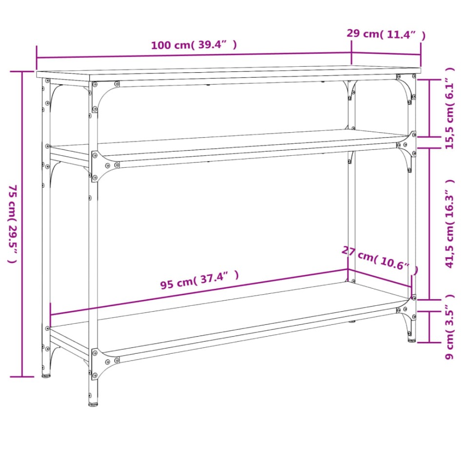 Mesa consola madera de ingeniería marrón roble 100x29x75