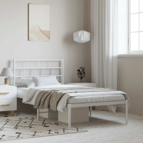 Estructura cama sin colchón con cabecero metal blanco