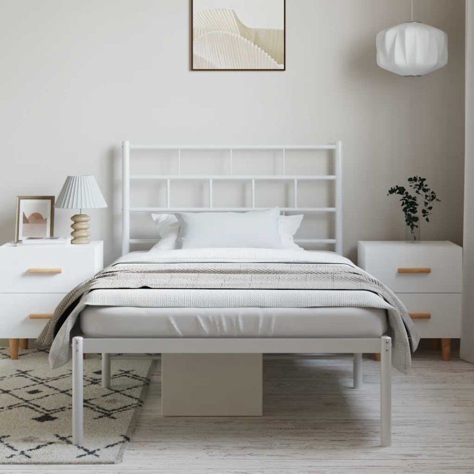 Estructura cama sin colchón con cabecero metal blanco