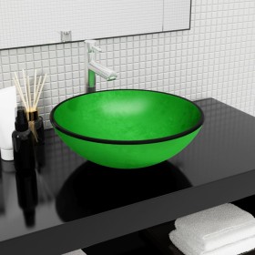 Lavabo de vidrio templado verde 42x14