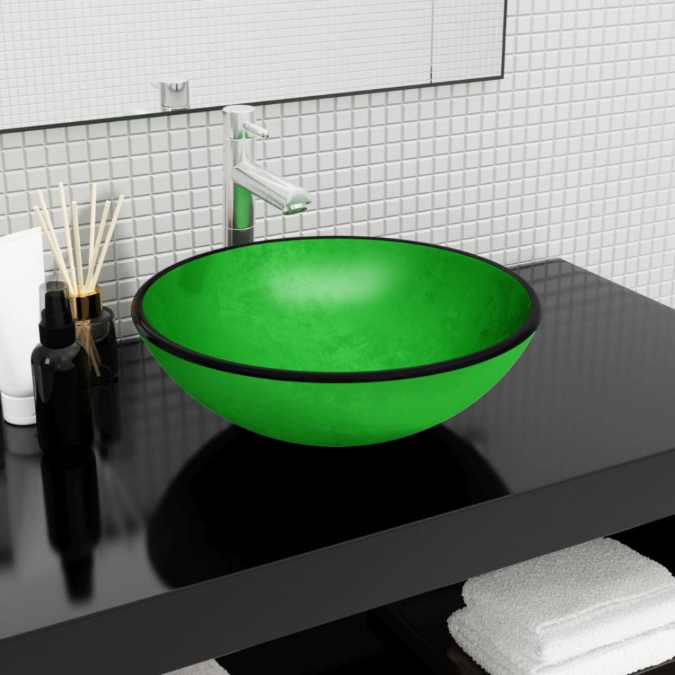 Lavabo de vidrio templado verde 42x14