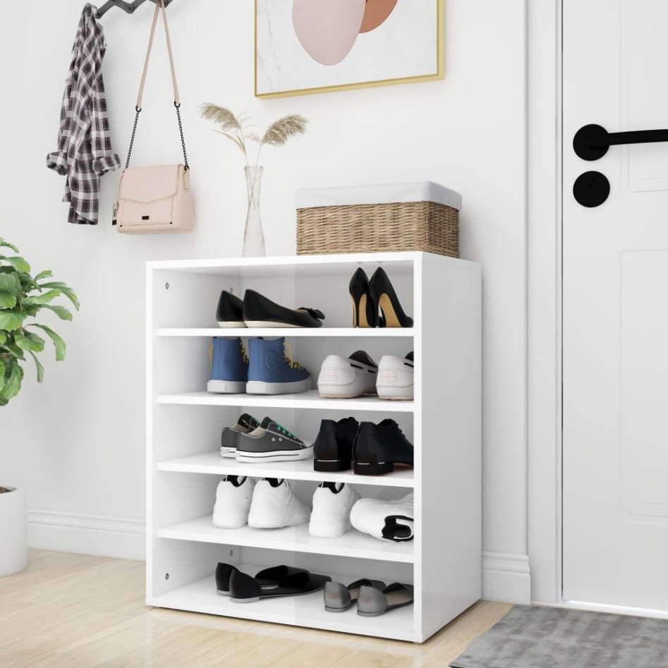 Mueble zapatero madera contrachapada blanco brillo 60x35x70