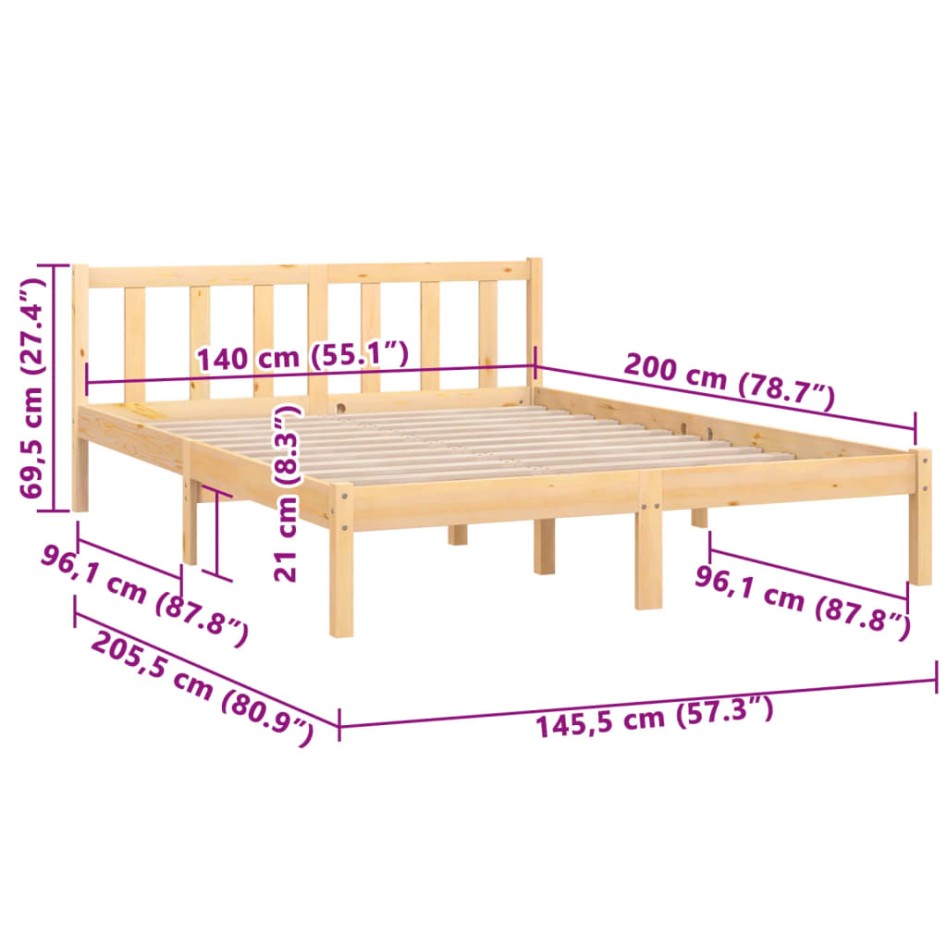 Estructura de cama sin colchón madera maciza 140x200
