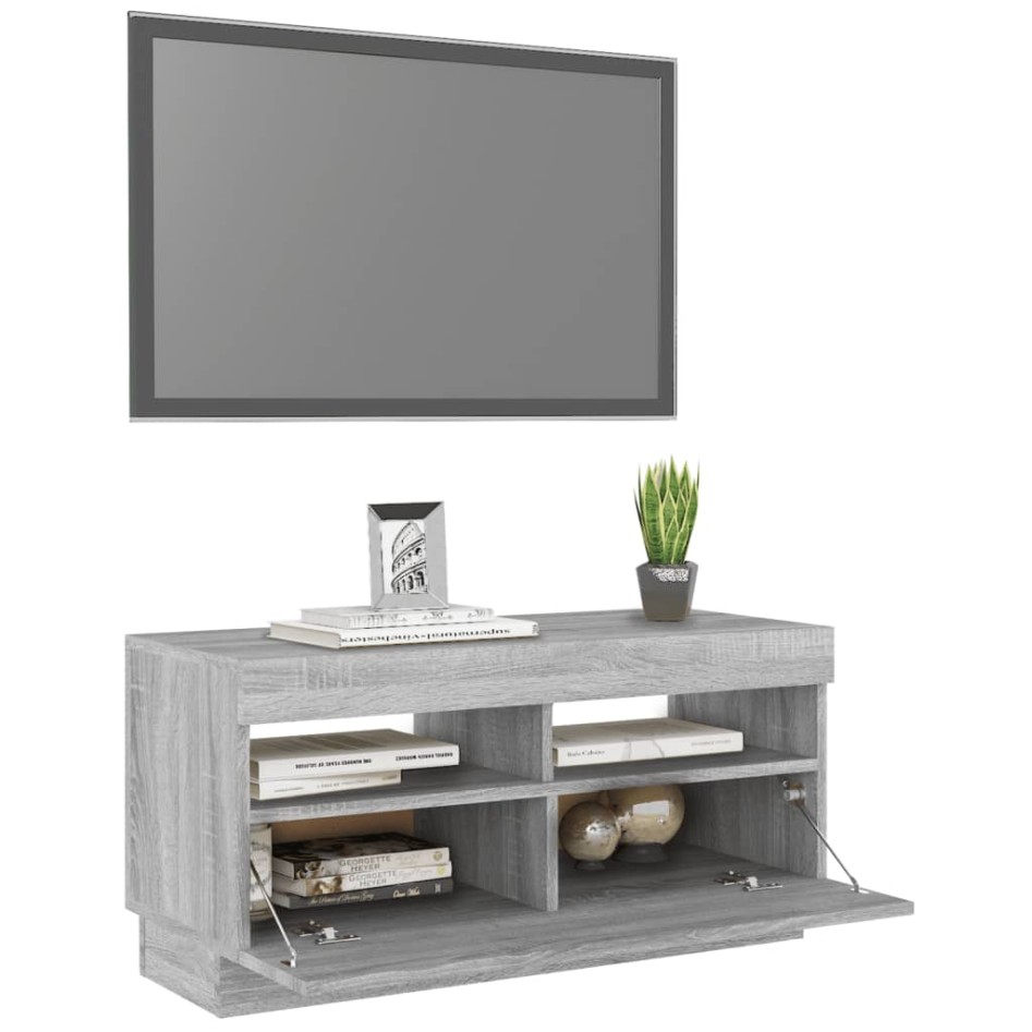 Mueble de TV con luces LED gris Sonoma 80x35x40