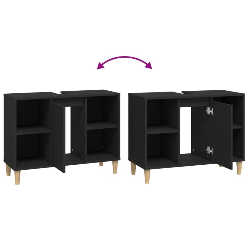 Armario para lavabo madera contrachapada negro 80x33x60