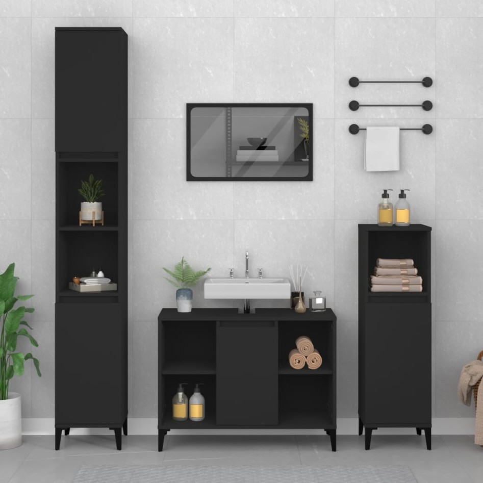 Armario para lavabo madera contrachapada negro 80x33x60