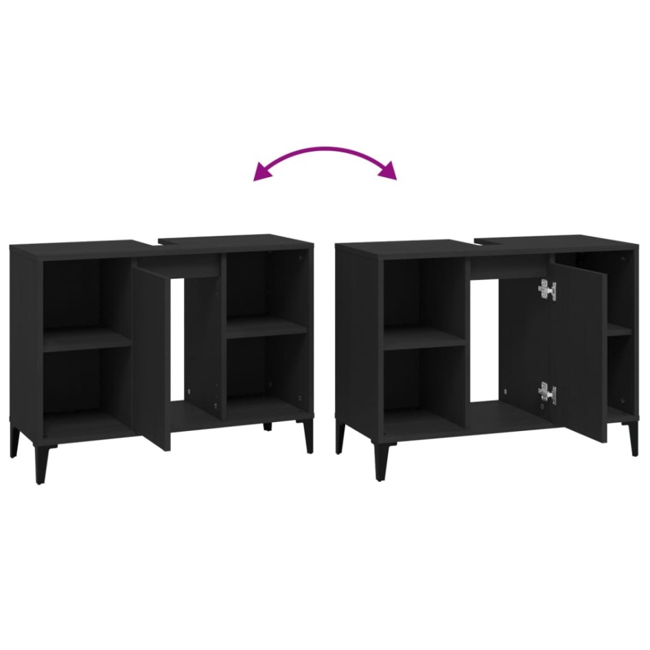 Armario para lavabo madera contrachapada negro 80x33x60