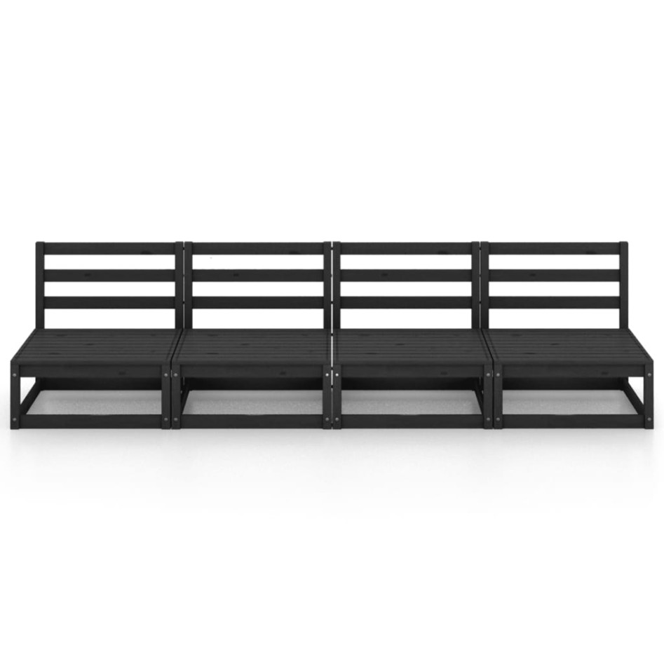 Sofá de jardín 4 plazas negro madera maciza de
