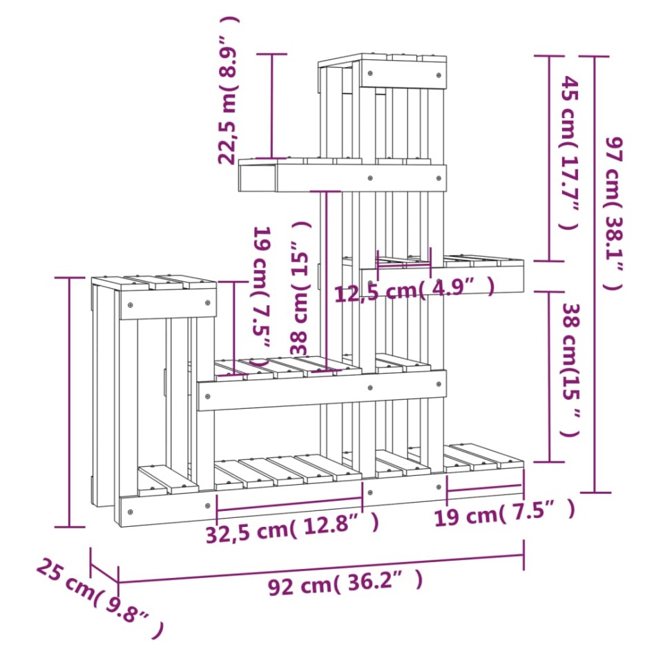 Soporte para plantas madera maciza de pino 92x25x97