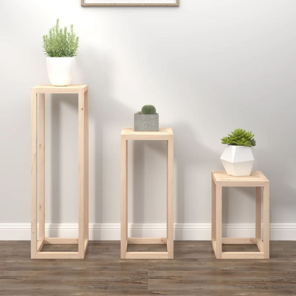 Set de soportes para plantas 3 piezas madera maciza de