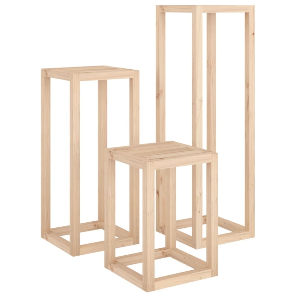 Set de soportes para plantas 3 piezas madera maciza de