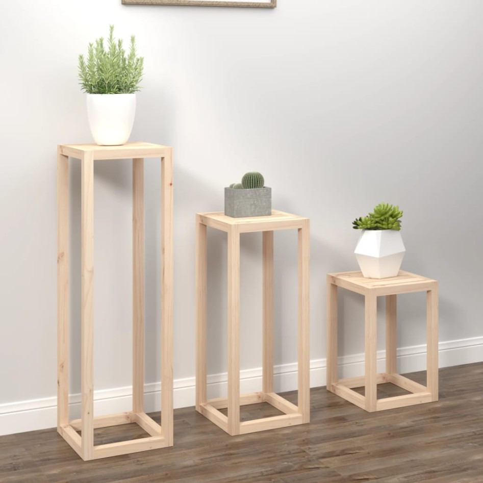 Set de soportes para plantas 3 piezas madera maciza de