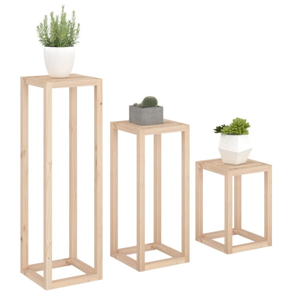 Set de soportes para plantas 3 piezas madera maciza de
