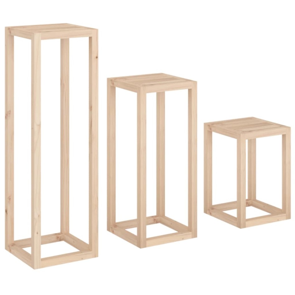 Set de soportes para plantas 3 piezas madera maciza de