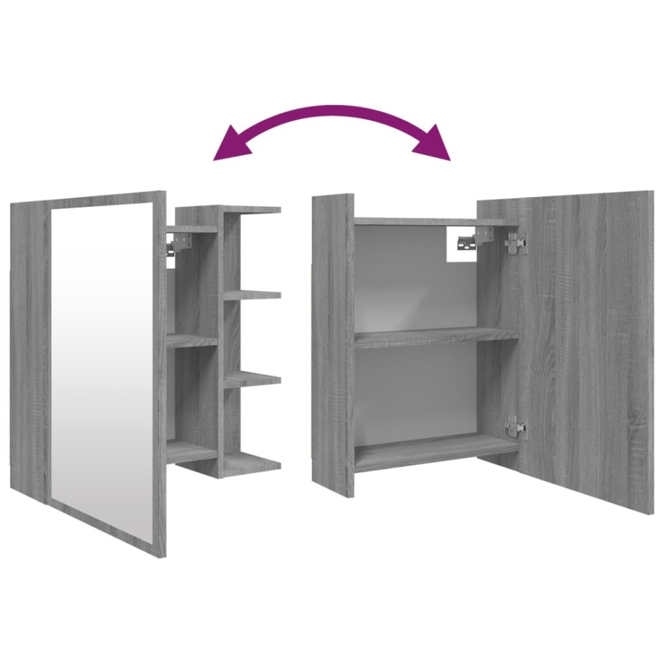 Armario y espejo baño contrachapada gris Sonoma 62,5x20,5x64