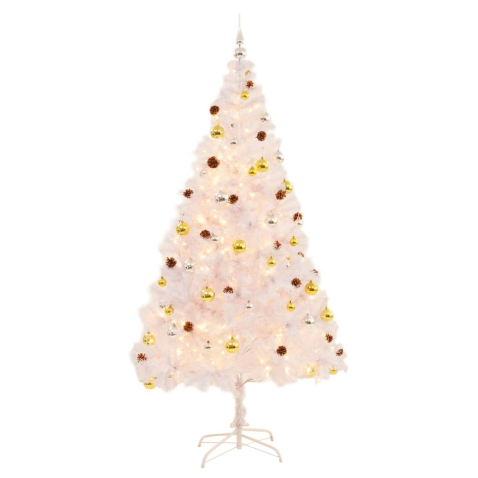 Árbol de Navidad preiluminado con luces y bolas blanco 210