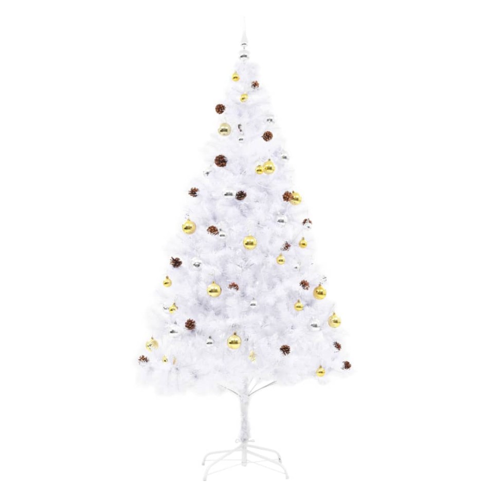 Árbol de Navidad preiluminado con luces y bolas blanco 210