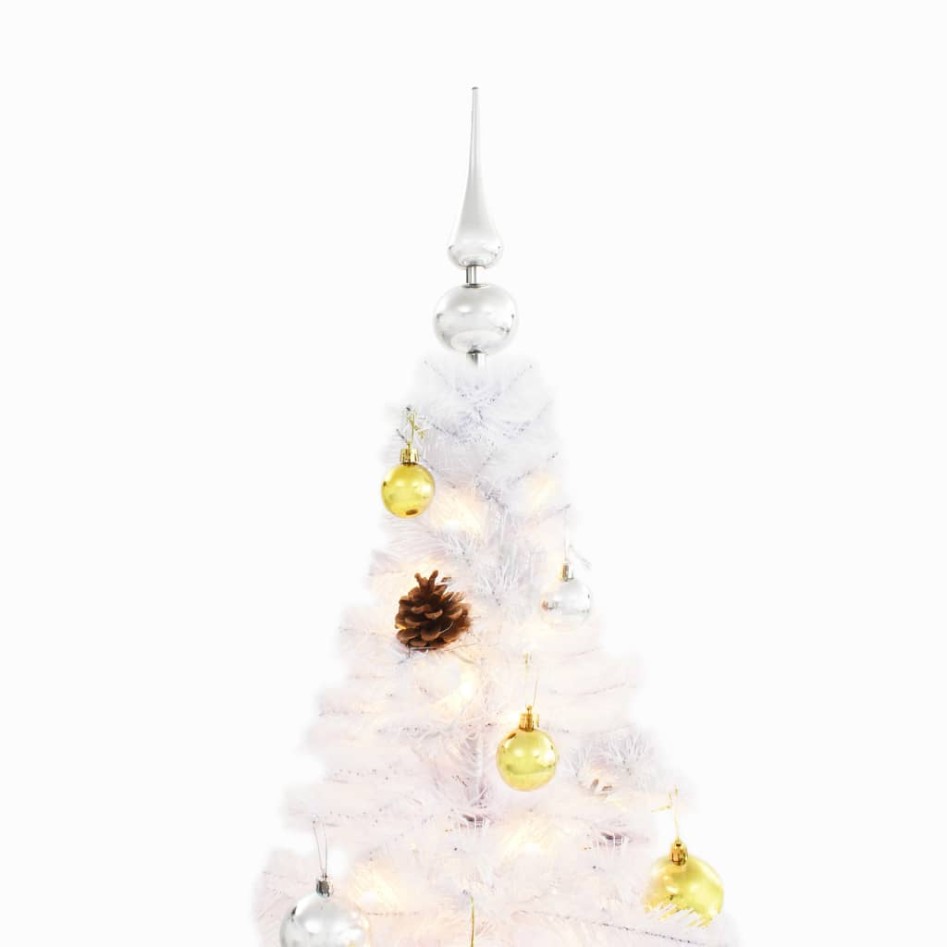 Árbol de Navidad preiluminado con luces y bolas blanco 210