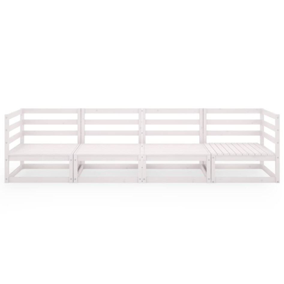 Sofá de jardín 4 plazas blanco madera maciza