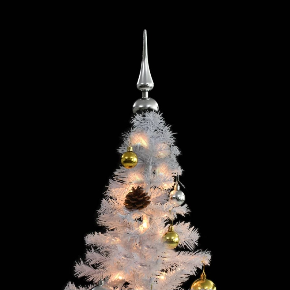 Árbol de Navidad preiluminado con luces y bolas blanco 210