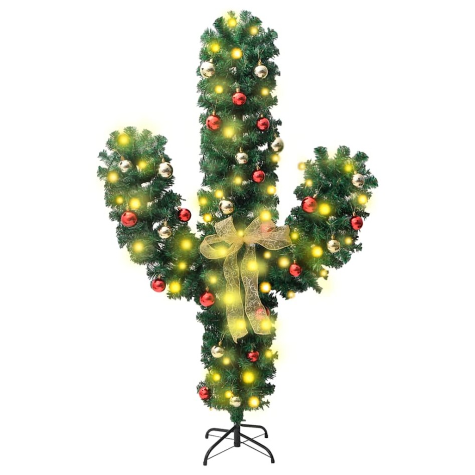 Cactus de Navidad con soporte y LEDs verde 150 cm