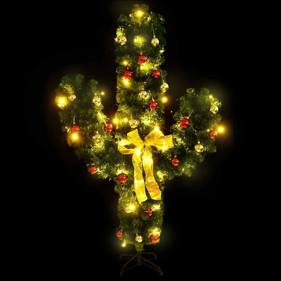 Cactus de Navidad con soporte y LEDs verde 150 cm