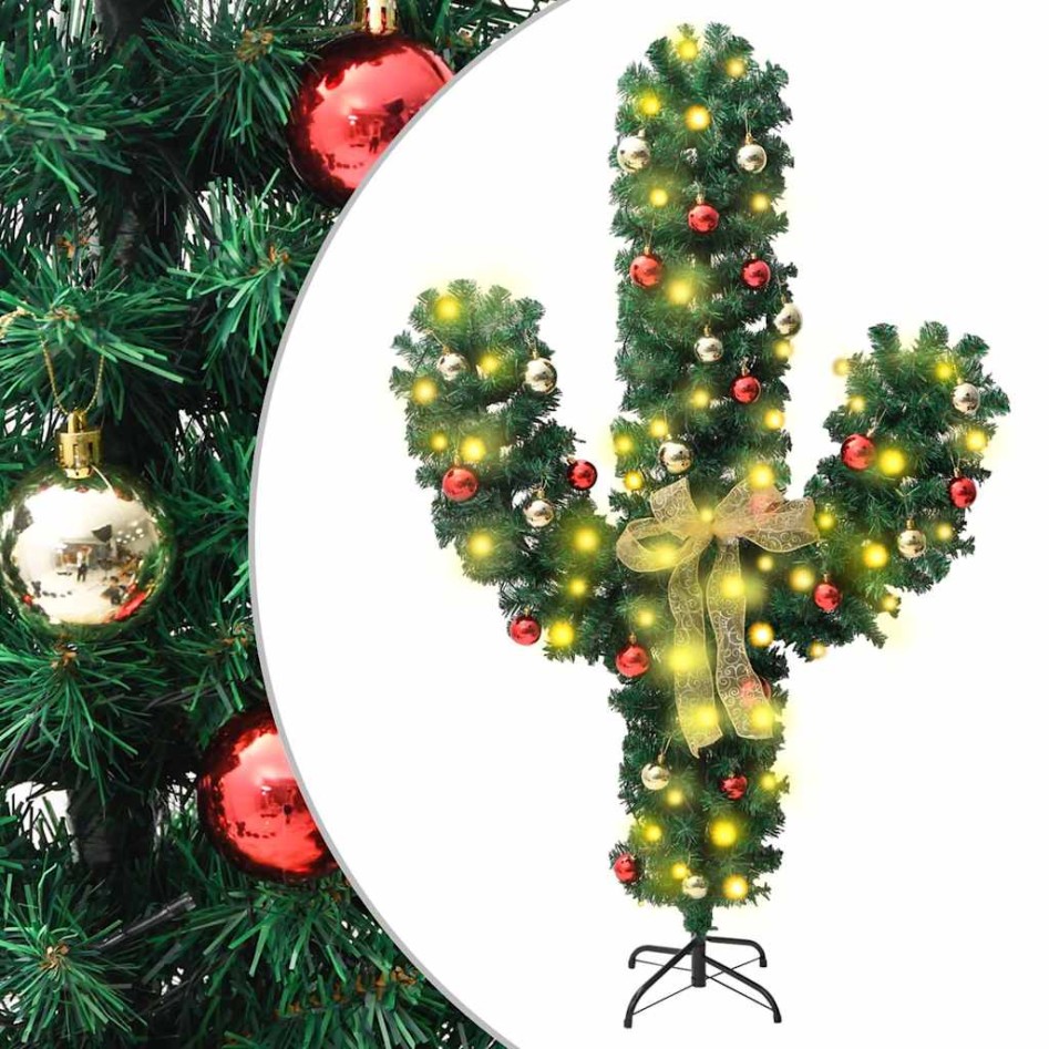Cactus de Navidad con soporte y LED verde 210 cm