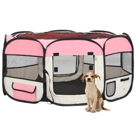 Parque de perros plegable y bolsa transporte rosa