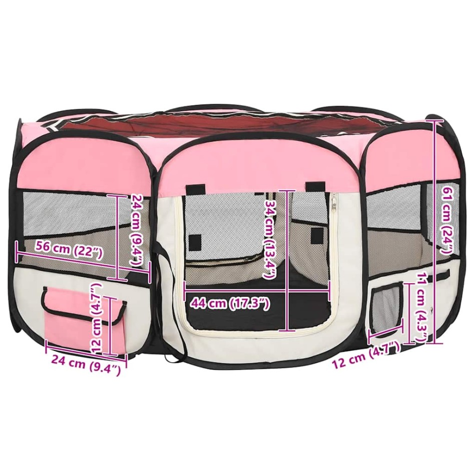 Parque de perros plegable y bolsa transporte rosa