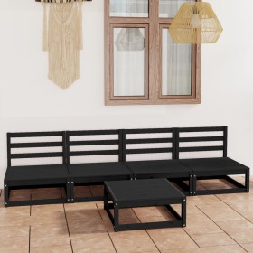 Juego de muebles de jardín 5 piezas negro madera maciza de