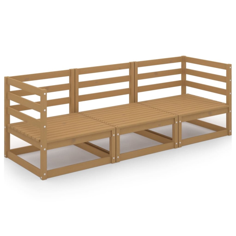 Sofá de jardín de 3 plazas marrón miel madera maciza de