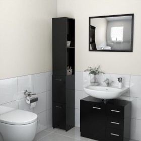 Armario de baño madera contrachapada negro 25x26,5x170