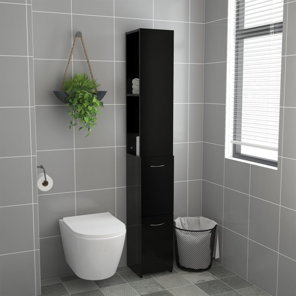 Armario de baño madera contrachapada negro 25x26,5x170
