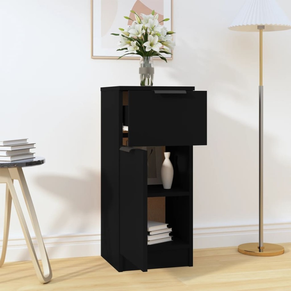 Aparador de madera contrachapada negro 30x30x70