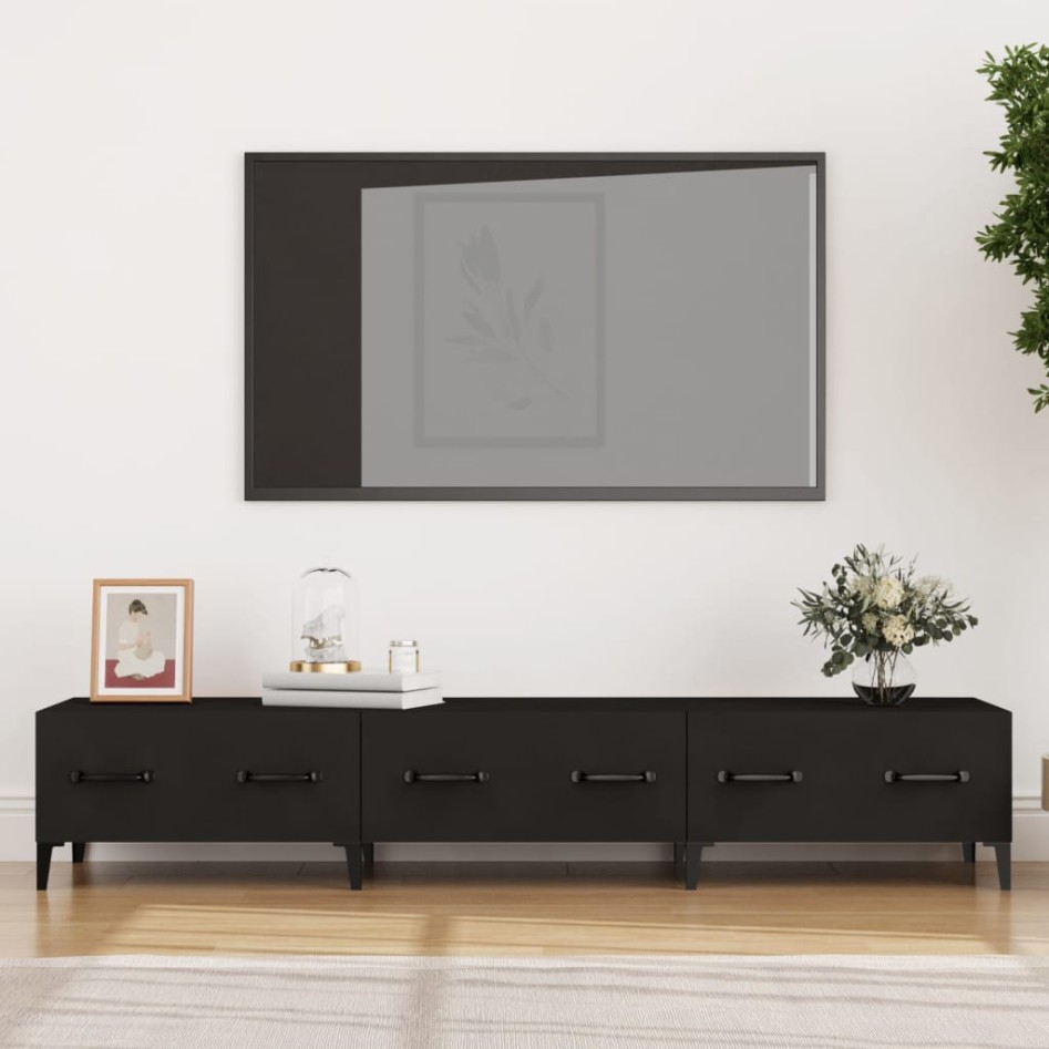Mueble de TV madera contrachapada negro 150x34,5x30