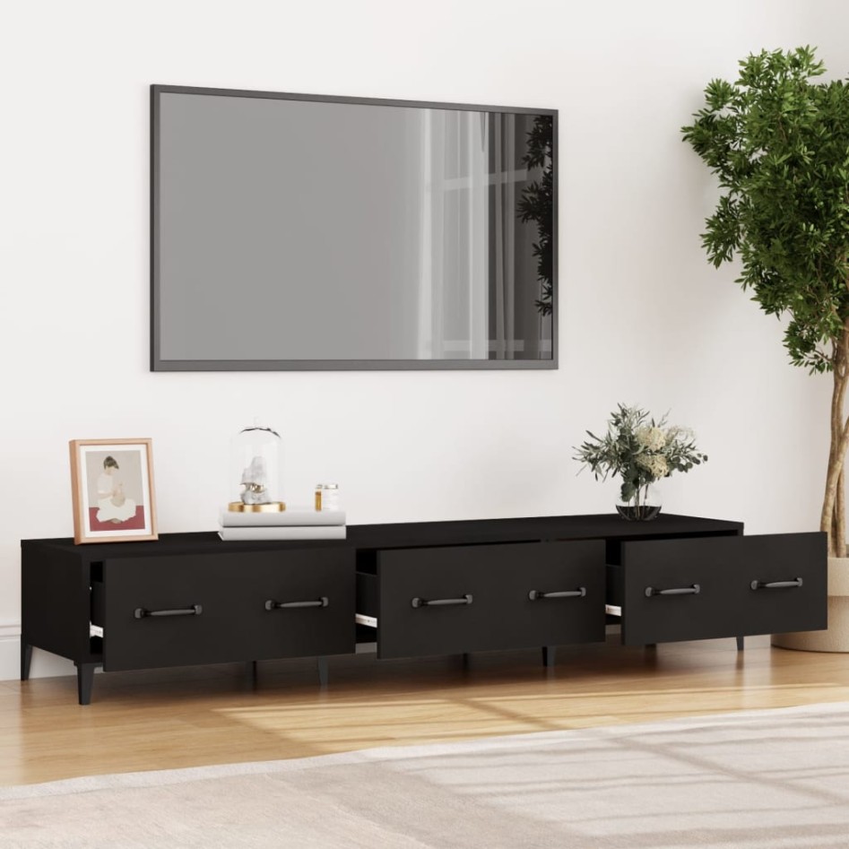 Mueble de TV madera contrachapada negro 150x34,5x30