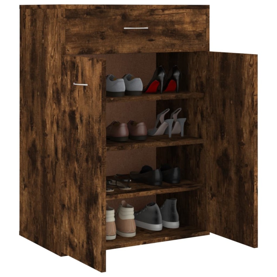 Mueble zapatero madera contrachapada roble ahumado 60x35x84