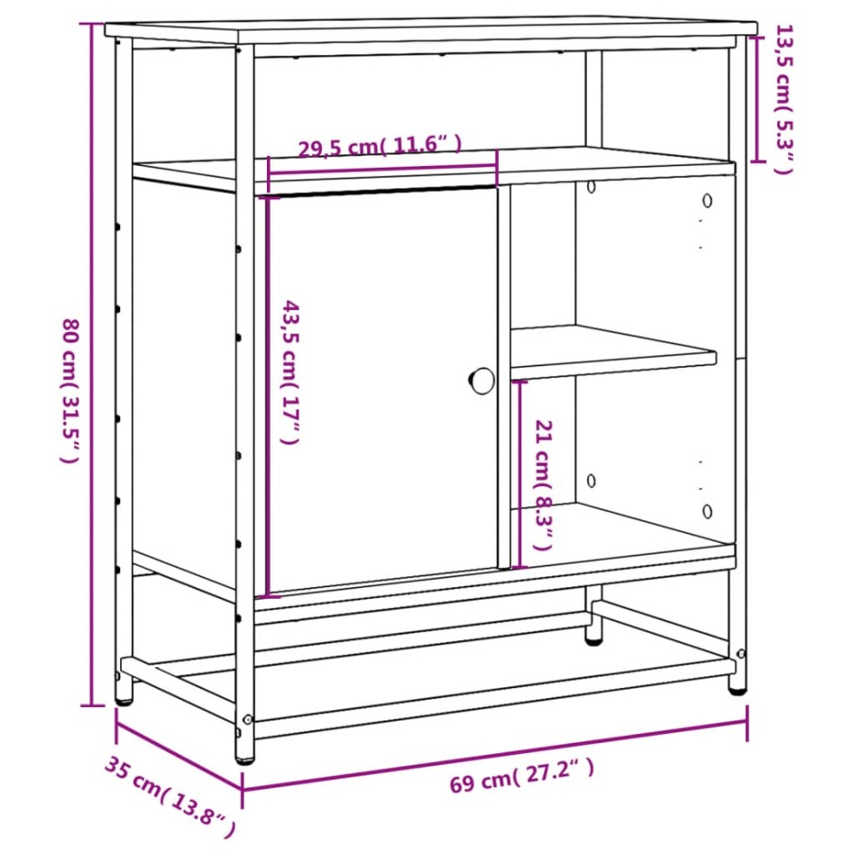 Aparador madera de ingeniería roble ahumado 69x35x80